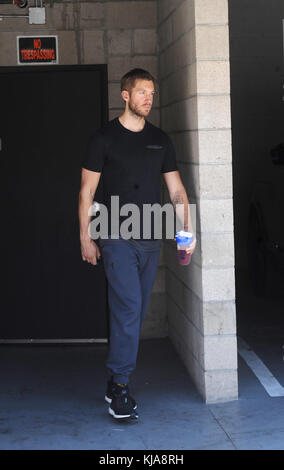 LOS ANGELES, CA - JUNE 23: Calvin Harris hits the gym after his split from Taylor Swift. Adam Richard Wiles, known professionally as Calvin Harris, is a Scottish DJ, record producer, singer, songwriter and remixer on June 23, 2016 in Los Angeles, California.  People:  Calvin Harris Stock Photo