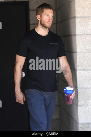 LOS ANGELES, CA - JUNE 23: Calvin Harris hits the gym after his split from Taylor Swift. Adam Richard Wiles, known professionally as Calvin Harris, is a Scottish DJ, record producer, singer, songwriter and remixer on June 23, 2016 in Los Angeles, California.  People:  Calvin Harris Stock Photo