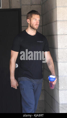 LOS ANGELES, CA - JUNE 23: Calvin Harris hits the gym after his split from Taylor Swift. Adam Richard Wiles, known professionally as Calvin Harris, is a Scottish DJ, record producer, singer, songwriter and remixer on June 23, 2016 in Los Angeles, California.  People:  Calvin Harris Stock Photo