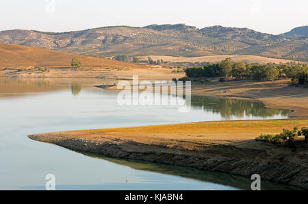 View across Guadalhorce dam, Malaga Province, Andalusia, Spain. Embalse de Conde de Guadalhorce. Stock Photo