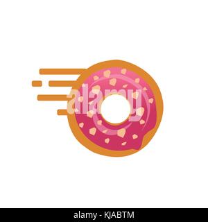 Doughnut with speed lines symbol, go doughnut, speed doughnut, doughnut with nuts,  isolated on white background. Stock Vector
