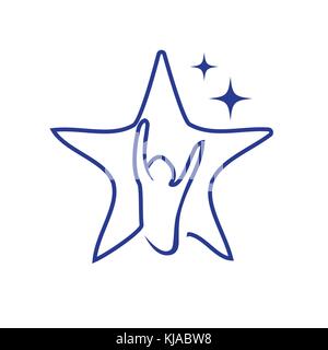 hope star symbol, person raises his hands in outline of star, star symbol, hope symbol, isolated on white background. Stock Vector