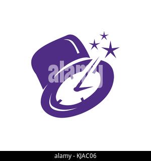 clock in magician hat, magician hat illustration, magician hat symbol, isolated on white background. Stock Vector