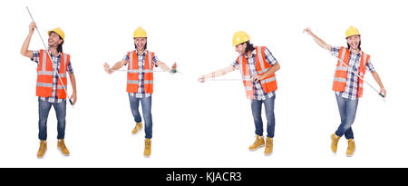 Foreman with tape-measure isolated on white Stock Photo
