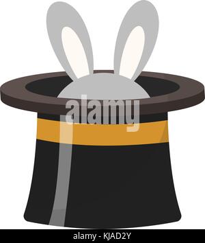 Magician hat with a rabbit icon flat style , isolated on white background. Vector illustration. Stock Vector