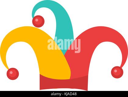 Colored jester hat icon flat style , isolated on white background. Vector illustration. Stock Vector
