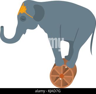 Circus elephant on the wheel icon style flat, isolated on white background. Vector illustration. Stock Vector
