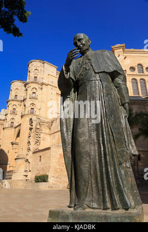 Cardinal Herrera Oria Statue, Cathedral, Malaga City, Andalusia, Spain, Europe Stock Photo