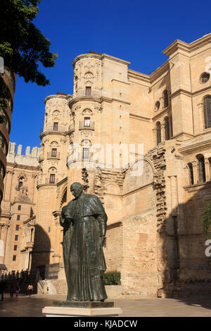 Cardinal Herrera Oria Statue, Cathedral, Malaga City, Andalusia, Spain, Europe Stock Photo