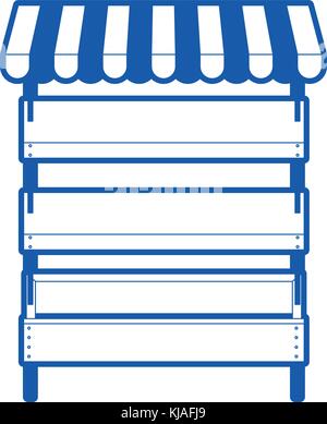 supermarket shelves empty with three levels and sunshade in blue silhouette Stock Vector