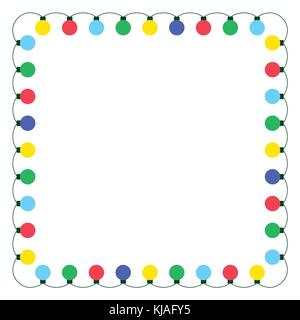 Vector frame of string of Christmas lights of various colors - flat design Stock Vector