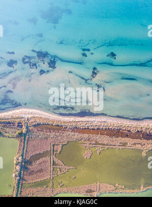 Amazing aerial drone image.Abstract nature in the water at the salt marshes of Lefkimmi.Corfu Greece Stock Photo