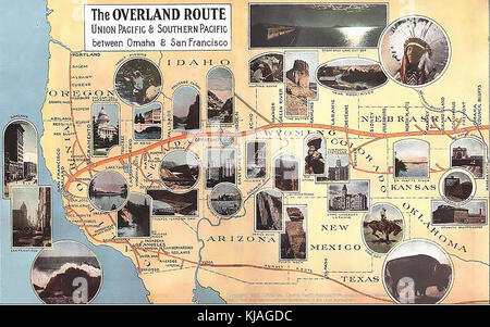 THE OVERLAND ROUTE  American railroad map 1908 Stock Photo