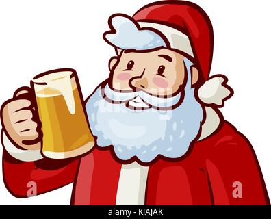 Happy Santa Claus with mug of fresh beer in hand. Christmas, xmas concept. Vector cartoon illustration Stock Vector