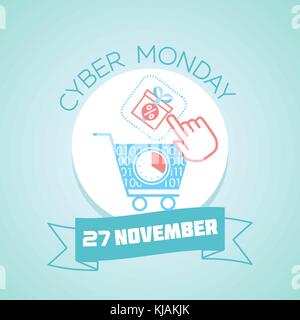 Calendar for each day on november 27. Greeting card. Holiday -  Cyber Monday. Icon in the linear style Stock Vector
