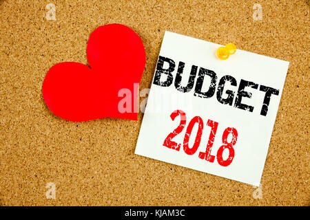 Conceptual hand writing text caption inspiration showing Budget 2018 concept for New Year Budget Financial Concept and Love written on sticky note, re Stock Photo