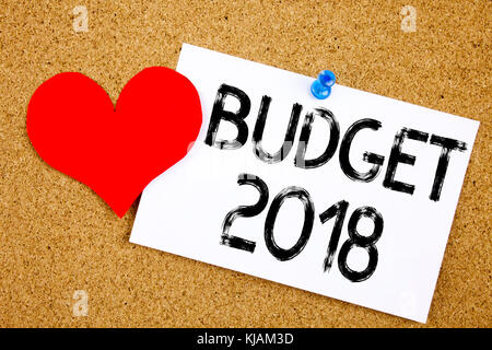 Conceptual hand writing text caption inspiration showing Budget 2018 concept for New Year Budget Financial Concept and Love written on sticky note, re Stock Photo