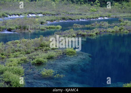 Chain of lakes in Jiuzhaigou valley Stock Photo