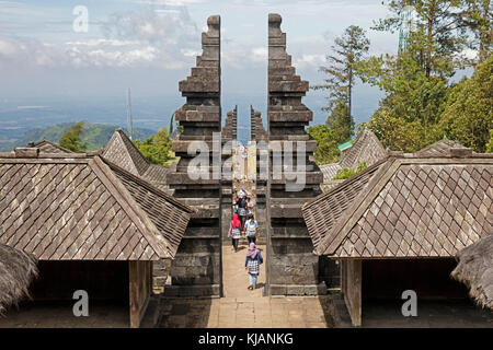 Candi Ceto Temple, fifteenth-century Javanese-Hindu temple on the western slope of Mount Lawu / Gunung Lawu near Solo / Surakarta, Java, Indonesia Stock Photo