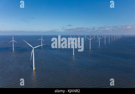 Aerial view of wind turbines, North Holland, Netherlands Stock Photo