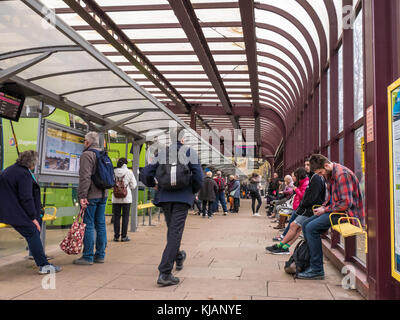 The bus station on Drummer Street in the town centre of Cambridge, England. Stock Photo