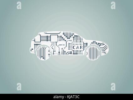 Smart connected car concept as example for digital transformation - vector illustration of car with CPU processor Stock Vector