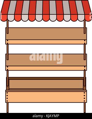 supermarket shelves empty with three levels and sunshade in colorful silhouette with thin black contour Stock Vector