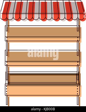 supermarket shelves empty with three levels and sunshade in watercolor silhouette Stock Vector