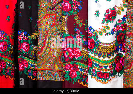 Colorful traditional scarves from Romania Stock Photo