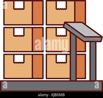 cardboard boxes on storage scales logistic icon Stock Vector