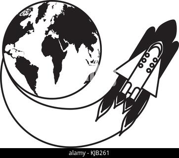 rocket space with planet earth Stock Vector