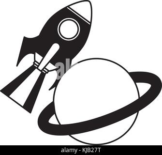 rocket space with saturn planet Stock Vector