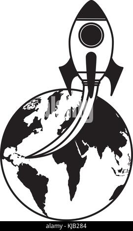 rocket space with planet earth Stock Vector