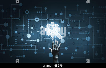 Technology conceptual image with gear digital symbol on dark background Stock Photo