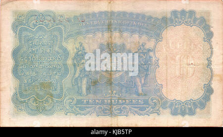 Colonial Indian Ten Rupees Reverse (1937 43) Stock Photo