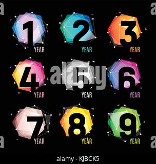 Numbers in a geometric abstract color and cosmic form from polygonal triangles and polygons logo on a black background. vector illustration. Stock Vector