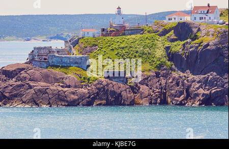 Fort Amherst Neighbourhood and lighthouse from Signal Hill, St John's, Newfoundland, Canada Stock Photo