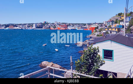 View of St John's city and port from The Battery neighbourhood, Signal Hill, St John's, Newfoundland, Canada Stock Photo