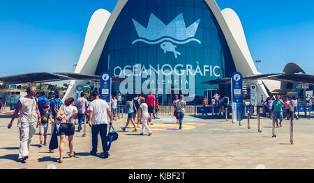 VALENCIA, SPAIN - June 17, 2017 : tourists wait outside the entrance to Oceanografic, a Spanish oceanarium inaugurated in 2002, it is located in the C Stock Photo
