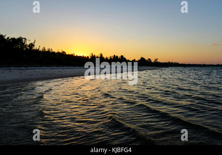 Panoramic View of Vilanculos Beach in Mozambique during high tide at sunset. Stock Photo