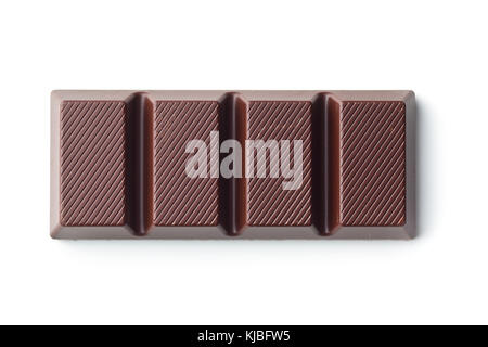 Dark chocolate bar isolated on white background. Top view. Stock Photo