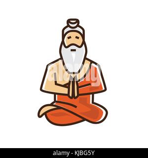 indian saint illustration, hindu sage, old man saint, illustration design, isolated on white background. Stock Vector