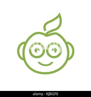 apple robot symbol, robot with a leaf, healthy robot symbol, robot as apple,symbol design, isolated on white background. Stock Vector