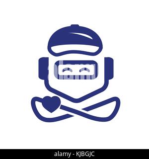 robot holds heart wears cap, robot illustration, outline of robot, illustration design, isolated on white background. Stock Vector