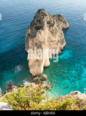 small island called mizithres with blue water in the beautiful island of Zante in Greece Stock Photo