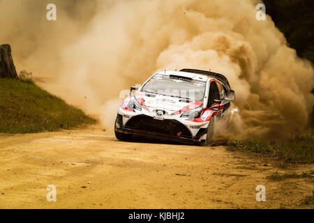 Esapekka Lappi (FIN) and co-driver Janne Ferm (FIN) of Toyota Gazoo Racing corners during the Shakedown stage of the Rally Australia round of the 2017 FIA World Rally Championship in Australia. © Hugh Peterswald/Alamy Stock Photo