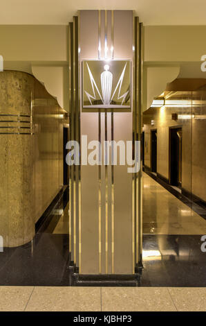 Chicago - September 7, 2015: Chicago Board of Trade Building lobby in Chicago, Illinois. The art deco building was built in 1930 and first designated  Stock Photo