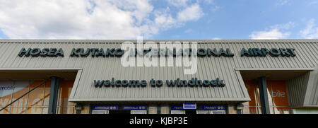 Windhoek, Namibia - May 25, 2015: Entrance to Hosea Kutako International Airport in Windhoek, Namibia. Stock Photo