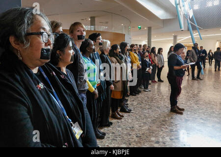 Bonn, Germany, November 14, 2017: Environmental feminism performance at the COP23 Fiji conference. COP23 is organized by UN Framework Convention for C Stock Photo