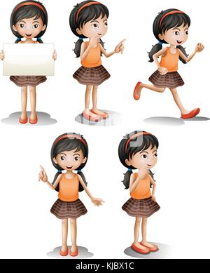 Illustration of the five different positions of a girl on a white background Stock Vector